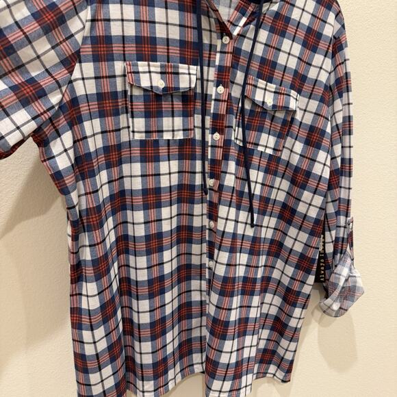 NWT Always Indigo Women’s Top Button Up Plus Size 3X Red Blue Plaid Flannel Look - Picture 6 of 11